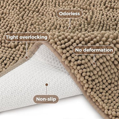 Bcoimo U Shaped Bath Rug Mat Set,2 Piece Chenille Latte Toilet Bathroom Rug