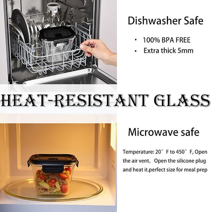 H.JSS WDJS 32oz Square Glass Food Storage Containers with Lids, 4 Cup Glass Soup Containers, Heat-Resistant BPA free Square Meal Prep Bowls for Microwave, Freezer, Dishwasher safe (4Packs)