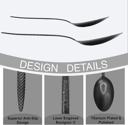 Kunz Spoons - 2 Pack Professional Chef Spoon Set for Basting, Plating, Quenelle, Serving, Sauces| Vintage-inspired 8" & 9" Spoon Set| Culinary Plating Tools with Non-Slip Grip (Matte Black)