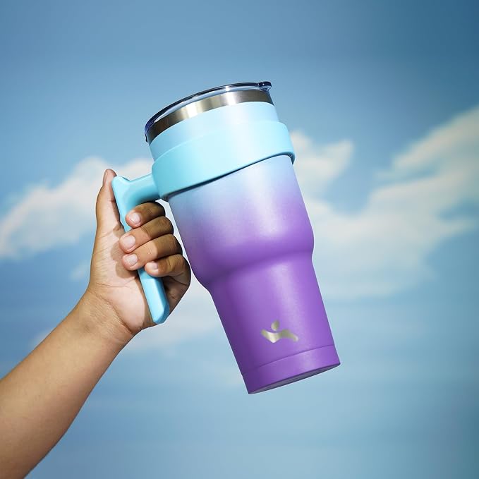 Konokyo 30 oz Tumbler with Handle and 2 Straw 2 Lid, Insulated Water Bottle Stainless Steel Vacuum Cup Reusable Travel Mug,Ocean Dream
