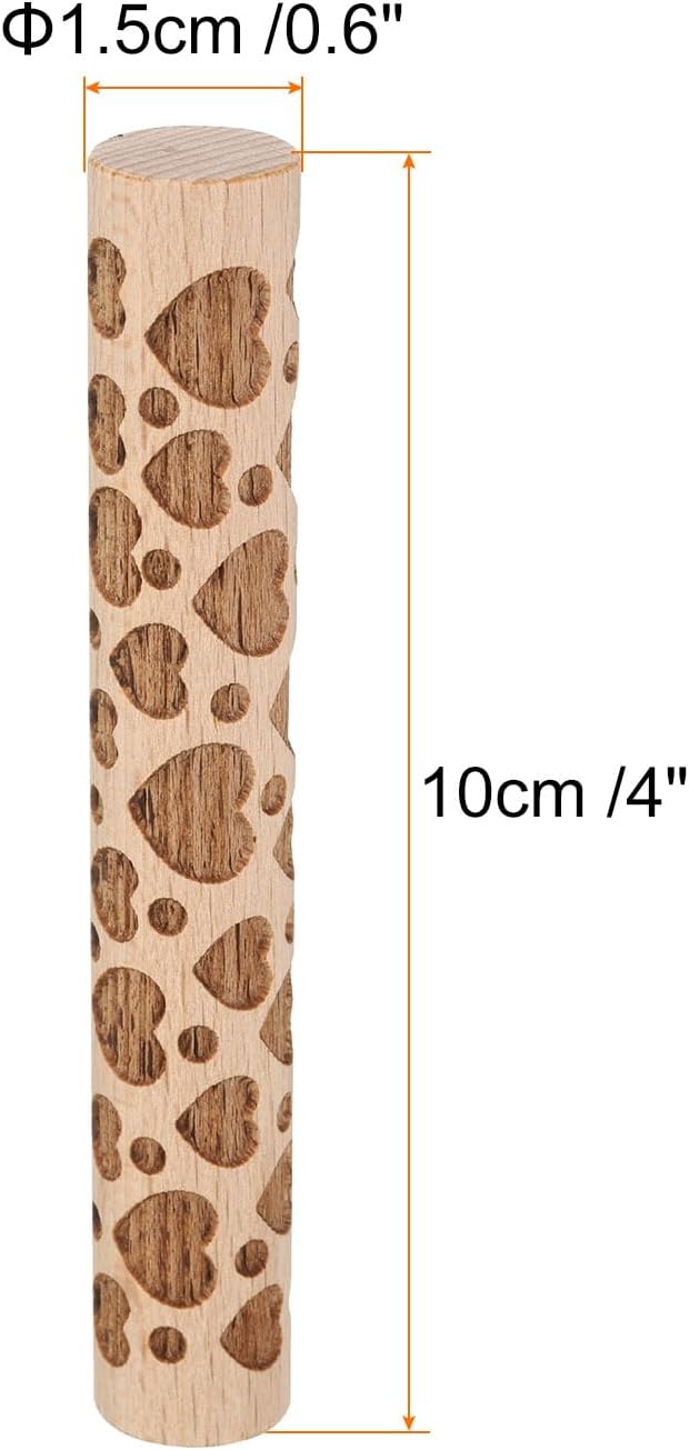 HARFINGTON Wood Clay Roller 4" Heart Pattern Rolling Pins Wood Rollers Pottery Tools Wood Grain Texture Rollers for Clay Baking Dough Playdough DIY