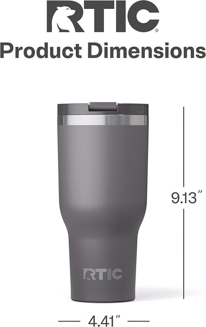 RTIC 40oz Essential Tumbler with Lid, Ceramic Lined, Insulated, Stainless Steel, Metal, Double Wall Vacuum-Insulation, Travel Cup for Iced Coffee, Tea, Hot and Cold Drink, Graphite
