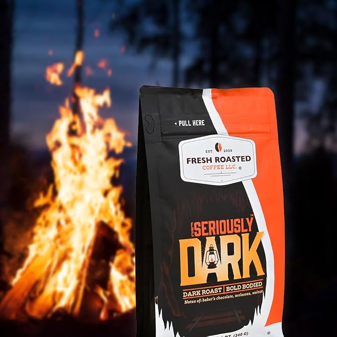 Fresh Roasted Coffee, Seriously Dark Artisan Blend Whole Bean Coffee, Dark Roast, Kosher, 12 oz