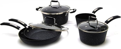 Starfrit The Rock Terra Ceramic Non-Stick Cookware Set, 8-Piece, Chemical-Free, Oven and Dishwasher Safe, with Saucepans, Stockpot, and Fry Pans, Black Marble