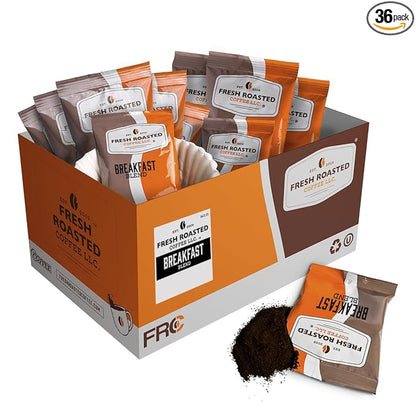 Fresh Roasted Coffee, Breakfast Blend Drip Ground Fractional Packs, Light Roast, Kosher, 2.25 oz, 36 Count