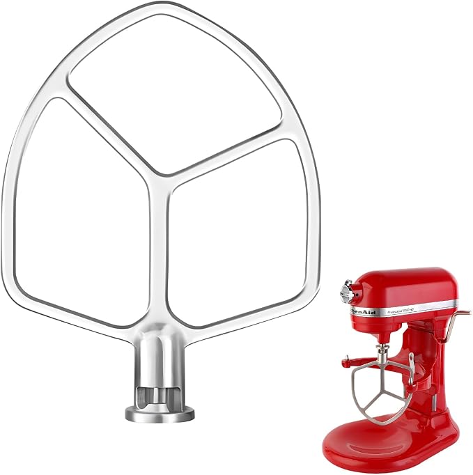 Stainless Steel Flat Beater Attachment Compatible with KitchenAid 5 Plus -6QT Mixer Bowl Lift Stand Mixer, Quick Kneading of Bread, Pasta, Cookies, Pizza, Etc. Dishwasher Safe