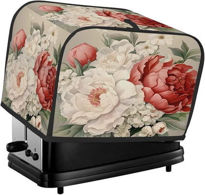 Vintage Flower Floral Toaster Cover 4 Slice Wide Slot Washable Kitchen Appliance Covers Fingerprint Bread Machine Dust Cover Small Toaster Oven Accessories Covers Bread Maker Bag Women Gift