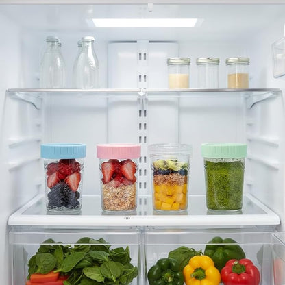 4-Pack 20oz Glass Jars with Lids, Mason Jars, BPA free Wide Mouth Glass Jars with Lids, Food Storage Containers for Snacks, Yogurt, Salad, Fridge, Meal Prep（Mixed color）