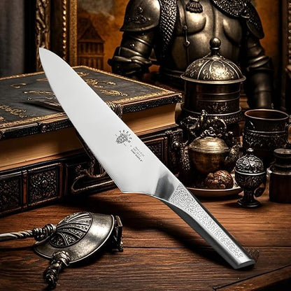 All Steel Chef Knife with Mirror Finish Blade, 8 inch German 1.4116 Steel Kitchen Knife, Anti-Slip Handle, Lightweight Cutting & Cooking Knife for Meat, BBQ & Daily Kitchen Use