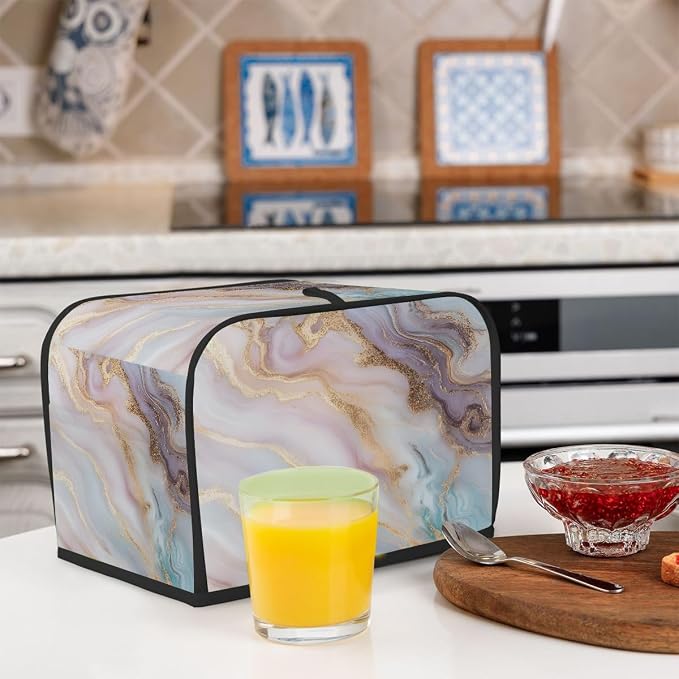 Marble Texture Toaster Cover 2 Slice Wide Slot Washable Toaster Covers | Gold Modern Dust and Fingerprint Protection Bread Maker Covers for Kitchen Accessories Decor Bakeware Women Gift