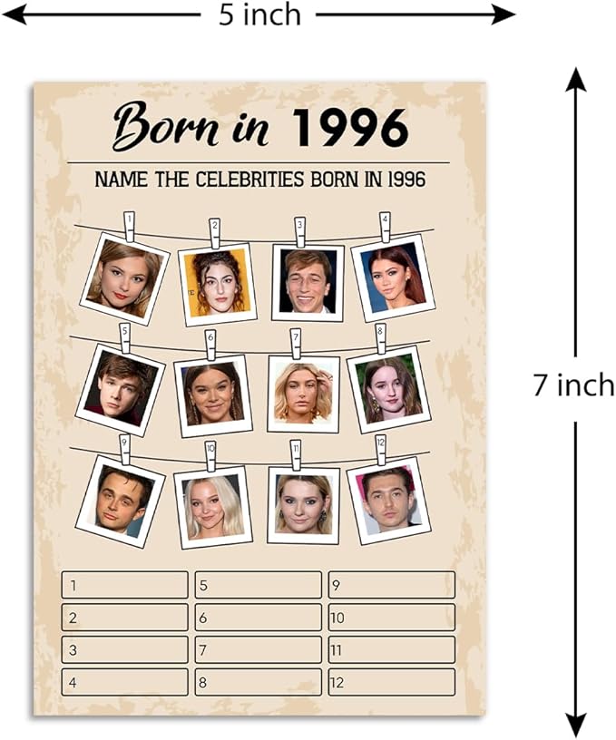 QUPT 30th Birthday Party Games, Born in 1996 Games Bundle, Set of 5 Activities for 10 Guests, Birthday Party Supplies for Adults, Pack of 50 Cards