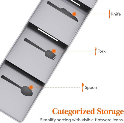 Lifewit Small Flatware Drawer Organizer, Compact Narrow Silverware Tray for Kitchen Drawers, Plastic Cutlery Holder for Spoons, Forks, Knives – Fits Small & Slim Kitchen Drawers, Gray