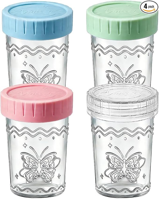 4-Pack 20oz Glass Jars with Lids, Mason Jars, BPA free Wide Mouth Glass Jars with Lids, Food Storage Containers for Snacks, Yogurt, Salad, Fridge, Meal Prep（Mixed color）