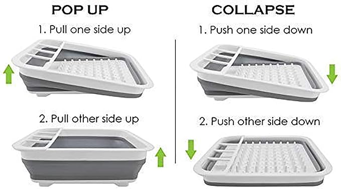 Ahyuan Collapsible Dish Drying Rack Portable Dinnerware Drainer Organizer for Kitchen RV Campers Travel Trailers Space Saving Kitchen Storage Rack with Drainboard Tray