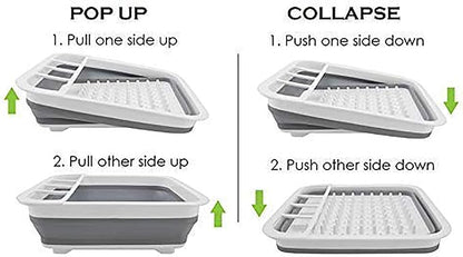 Ahyuan Collapsible Dish Drying Rack Portable Dinnerware Drainer Organizer for Kitchen RV Campers Travel Trailers Space Saving Kitchen Storage Rack with Drainboard Tray