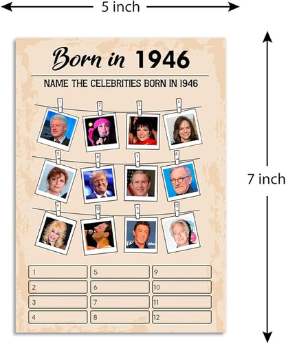 QUPT 80th Birthday Party Games, Born in 1946 Games Bundle, Set of 5 Activities for 10 Guests, Birthday Party Supplies for Adults, Pack of 50 Cards