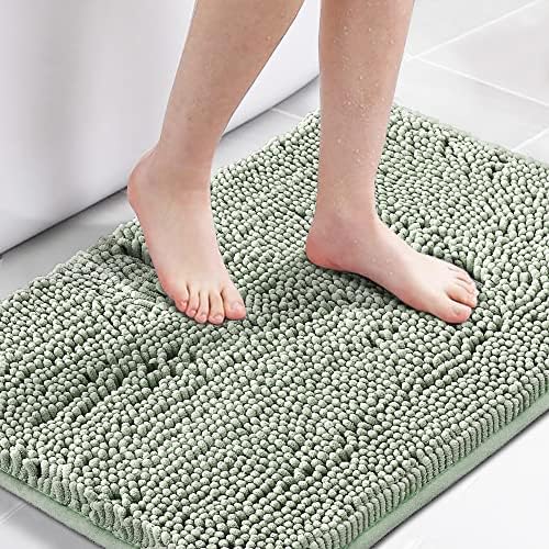 H.VERSAILTEX Bath Mat Bathroom Rug Bath Rugs for Bathroom Non Slip Bath Mats Extra Thick Chenille Rug 17" x 24" Absorbent Soft Shaggy Washable Dry Fast Plush Rugs for Bathtubs - Sage