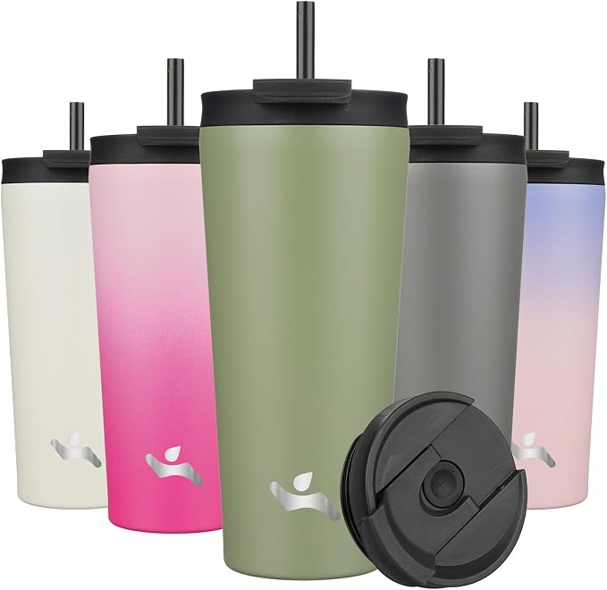 Konokyo 22 OZ Insulated Tumbler with Lid and 2 Straws Stainless Steel Water Bottle Vacuum Travel Mug Coffee Cup,ArmyGreen
