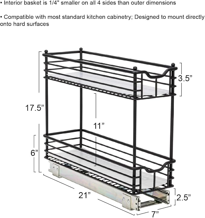 Household Essentials Matte Black Steel Two-Tier Pull-Out Organizer