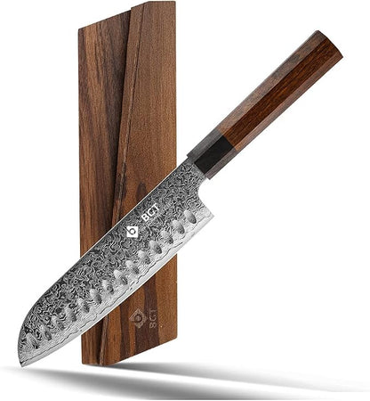 BGT Kiritsuke Knife, 8 inch Japanese Chef Knife, Japanese 67 Layer VG-10 Damascus Steel Kitchen Knife with Ebony Wood Handle and Gift Box. (Santoku knife)