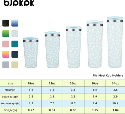 BJPKPK 26oz Tumbler With lid And Straw Stainless Steel Travel Coffee Mug Insulated Tumblers Cups,Light Blue Leopard