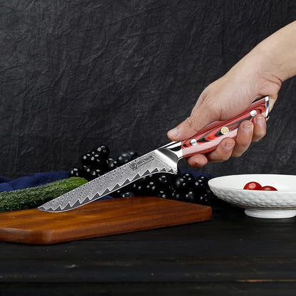 WILDMOK Damascus Boning Knife, 6.4 Inch Sharp Professional Fish Fillet Knife, Japanese Super VG10 Steel Multifunction Kitchen Knife with Full Tang G10 Handle-Song Series