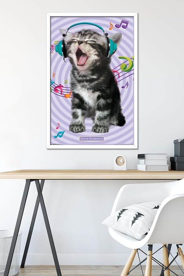Trends International Keith Kimberlin - Kitten - Singing Wall Poster, 22.375" x 34", White Framed Version