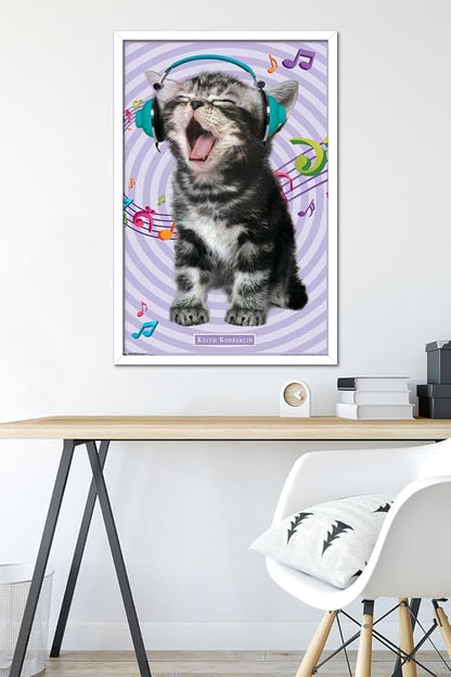 Trends International Keith Kimberlin - Kitten - Singing Wall Poster, 22.375" x 34", White Framed Version