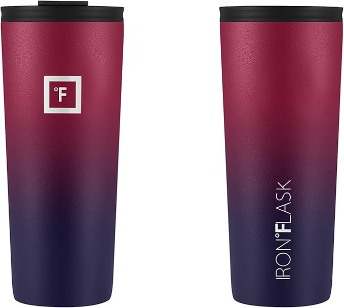 IRON °FLASK Classic Tumbler - Vacuum Insulated Stainless Steel Water Bottle, Double Walled, Drinking Cup, Insulated Travel Mug (Dark Rainbow, 24 oz Solid Lid)