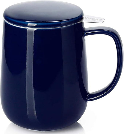 Sweese 20oz Porcelain Teacup with Infuser and Lid, Large Tea Mug for Loose Tea - Microwave and Dishwasher Safe, Insulated, Modern Design for Tea Lovers