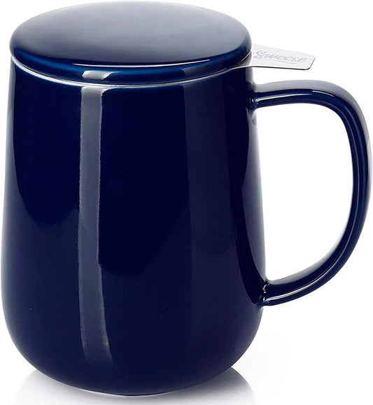 Sweese 20oz Porcelain Teacup with Infuser and Lid, Large Tea Mug for Loose Tea - Microwave and Dishwasher Safe, Insulated, Modern Design for Tea Lovers
