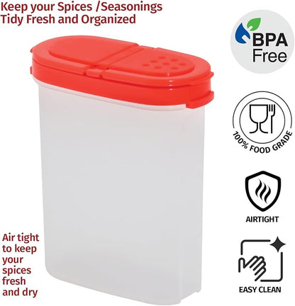 SIGNORA WARE Spice Jars with Lids - 8 oz Refillable Empty Airtight Spice/Seasoning Containers Set -2 in 1 Pour/Sift Shaker Lids Clear Plastic Spice/Seasoning Organizer Kitchen/Travel 2 pk
