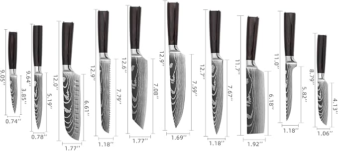 10PCS Professional Kitchen Knife Set Ultra Sharp Chef Knife Set with Stainless Steel Knives Wood Handles Complete Cooking Knife Set Includes Chef, Bread, Santoku, Cleaver Knives