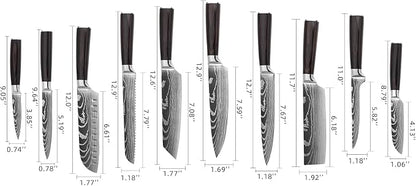 10PCS Professional Kitchen Knife Set Ultra Sharp Chef Knife Set with Stainless Steel Knives Wood Handles Complete Cooking Knife Set Includes Chef, Bread, Santoku, Cleaver Knives