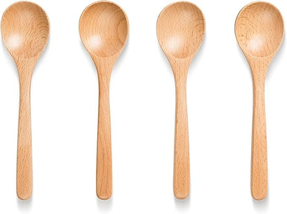 4 PCS Wooden Spoons for Eating, 7 inch Wooden Honey Spoons for Tea, Wood Teaspoons for Stirring Coffee, Beech Wood Table Spoon for Cooking, Small Serving Spoon for Soup, Desserts & Cereal