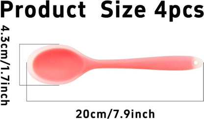 4Pcs Silicone Cooking Spoon, Heat-Resistant Nonstick Silicone Spoon for Stirring, Mixing, Cooking, Baking and Daily Use(Coral)