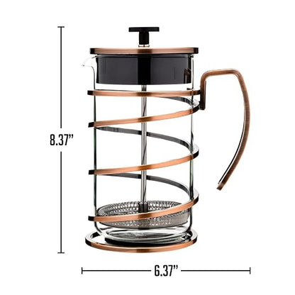 OVENTE French Press Coffee Maker 34 Ounce with Heat Resistant Borosilicate Glass, Stainless Steel Design and 4-Level Filter System, Portable Cold Brewer Pot for Travel, Camping or Gift, Copper FSW34C