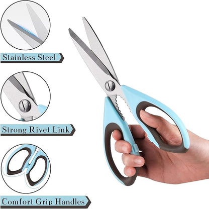 Kitchen Scissors All Purpose Heavy Duty, Kitchen Utensils Set, Stainless Steel Cooking Utensils Gadgets Meat Poultry Food Shears Dishwasher Safe Utility Tools Home (Dark green and light blue)