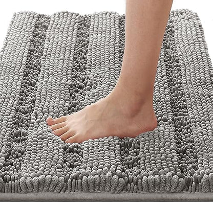 H.VERSAILTEX Bath Rugs for Bathroom Non Slip Bath Mats Extra Thick Chenille Striped Rug 20" x 32" Absorbent Non Skid Fluffy Soft Shaggy Washable Dry Fast Plush Mat for Indoor, Bath Room, Tub - Dove