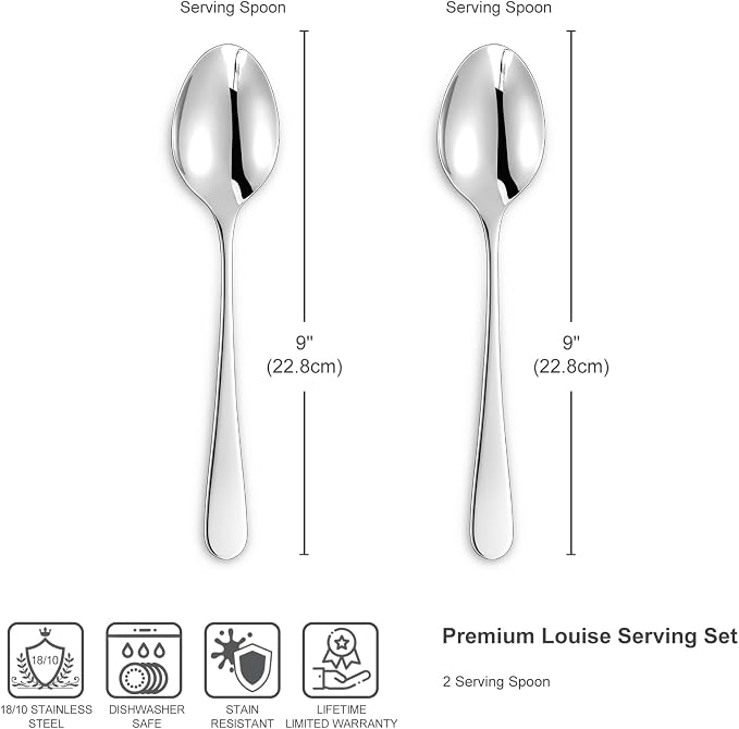 KEAWELL Premium Louise 9" Serving Spoon Set – 18/10 Stainless Steel - Uniting Elegance and Durability - Exquisite Serving Utensils for Parties (Serving Spoon)