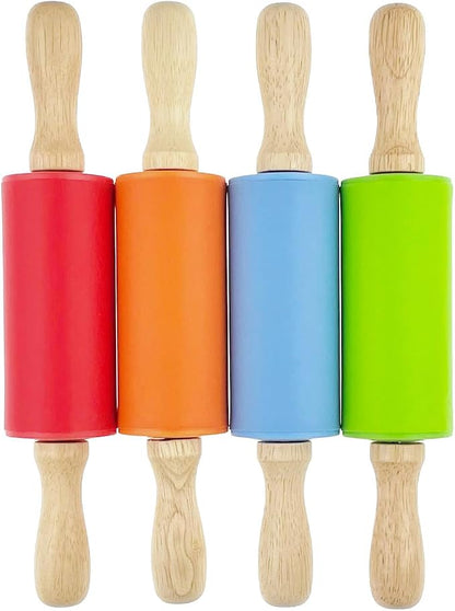 4 Pack Mini Small Rolling Pin 9 Inch Kids Rolling Pin Wooden Handle for Home Kitchen