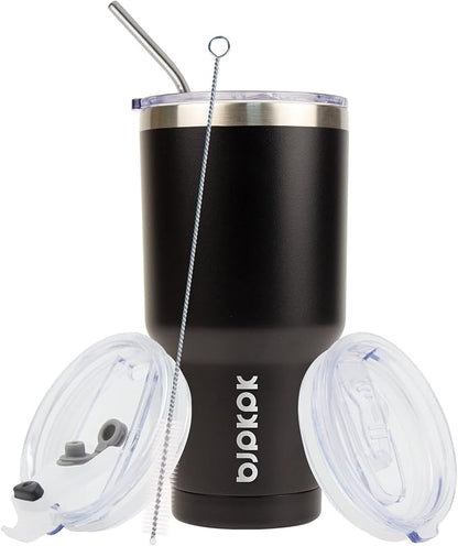 BJPKPK 30 oz Stainless Steel Tumbler with Lid and Straw Insulated Travel Coffee Mug Reusable Metal Thermal Cup,Black