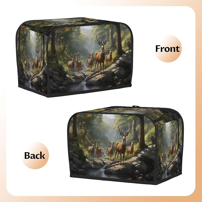 Forest Animal Deer Toaster Cover 2 Slice Wide Slot Washable Kitchen Appliance Covers Fingerprint Bread Machine Dust Cover Small Toaster Oven Accessories Covers Bread Maker Bag Women Gift