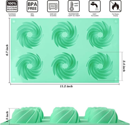 HUAKENER 2 Pcs Mini Fluted Cake Pan, 6-Cavity Fluted Cake Mold, Non-stick Silicone Baking Mold for Cupcakes, Donuts, Cornbread, Brownies, Jellies