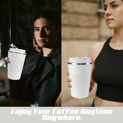 SPLMIFA Vacuum-Insulated Stainless Steel Travel Coffee Mug, Leak-Proof Reusable Coffee Cup with Lid - Keep Hot & Cold Drinks for Hours, Durable Insulated Tumbler for Men & Women(3rd-White, 12OZ)