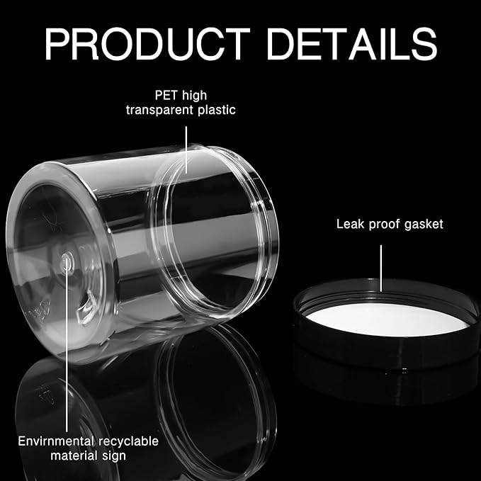 SATINIOR 24 Pieces Empty Clear Plastic Jars with Lids Round Storage Containers Wide Mouth for Beauty Product Cosmetic Cream Lotion Liquid Butter Craft and Food(Black Lid,16 oz)
