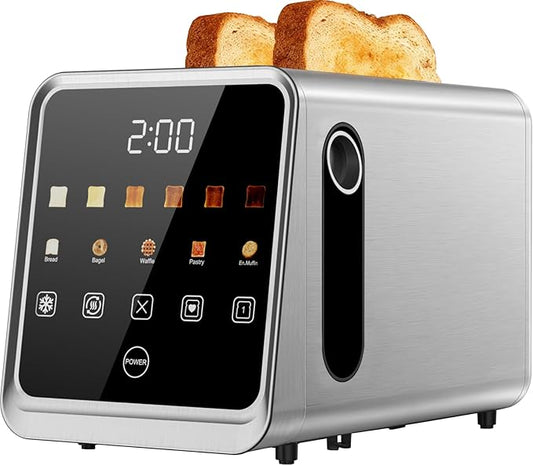 2 Slice Toaster, Smart Digital Touchscreen with Memory Function, 1.5" Extra-Wide Slots, 5 Bread Types & 6 Browning Settings, 900W for Fast Toasting, Defrost & Reheat Modes