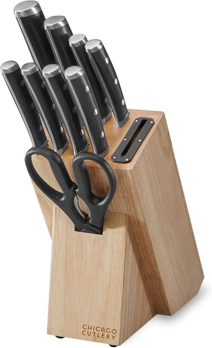 Chicago Cutlery Damen (10-PC) Built-In Sharpener Kitchen Knife Block Set with Steak Knives, Ergonomic Handles and Sharp Stainless Steel Professional Chef Knife Set