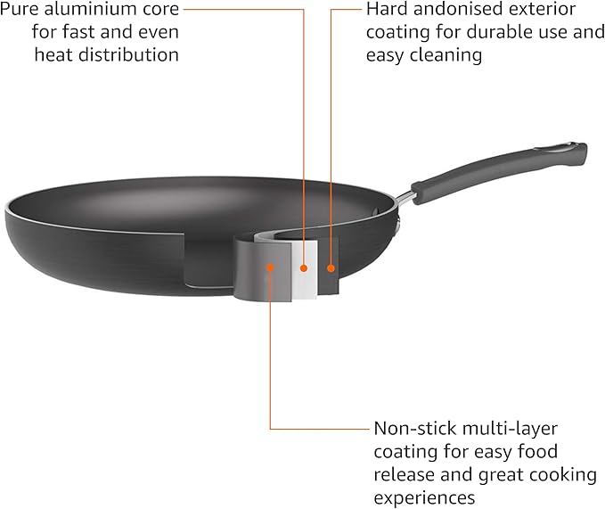Amazon Basics Non-Stick Cookware Set, Pots and Pans with Lids, Hard Anodized Aluminum, Dishwasher Safe, Oven Safe, Black, 12-Piece