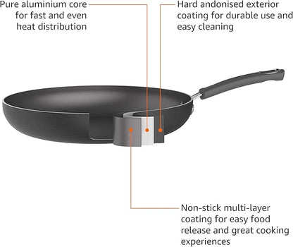 Amazon Basics Non-Stick Cookware Set, Pots and Pans with Lids, Hard Anodized Aluminum, Dishwasher Safe, Oven Safe, Black, 12-Piece